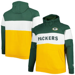 Green Bay Packers New Era Big & Tall Current Team Colorblock Fleece Raglan Pullover Hoodie Green/Gold | NFL