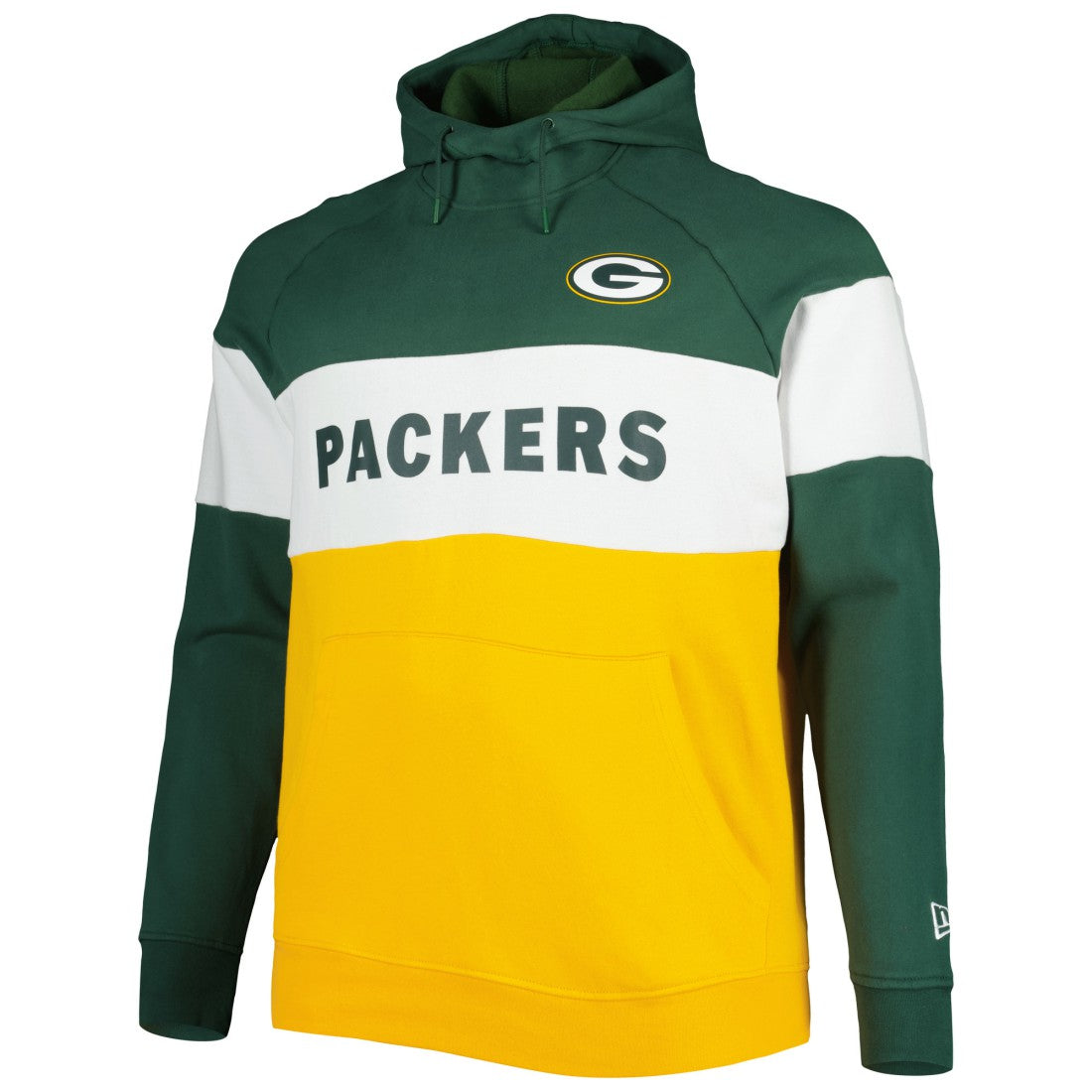 Green Bay Packers New Era Big & Tall Current Team Colorblock Fleece Raglan Pullover Hoodie Green/Gold | NFL
