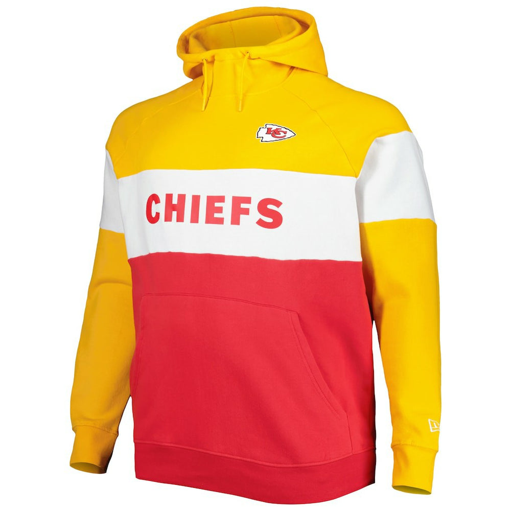 Kansas City Chiefs New Era Big & Tall Current Team Colorblock Fleece Raglan Pullover Hoodie Gold/Red | NFL