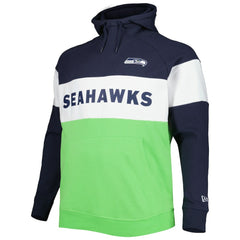 Seattle Seahawks New Era Big & Tall Current Team Colorblock Fleece Raglan Pullover Hoodie College Navy/Neon Green | NFL