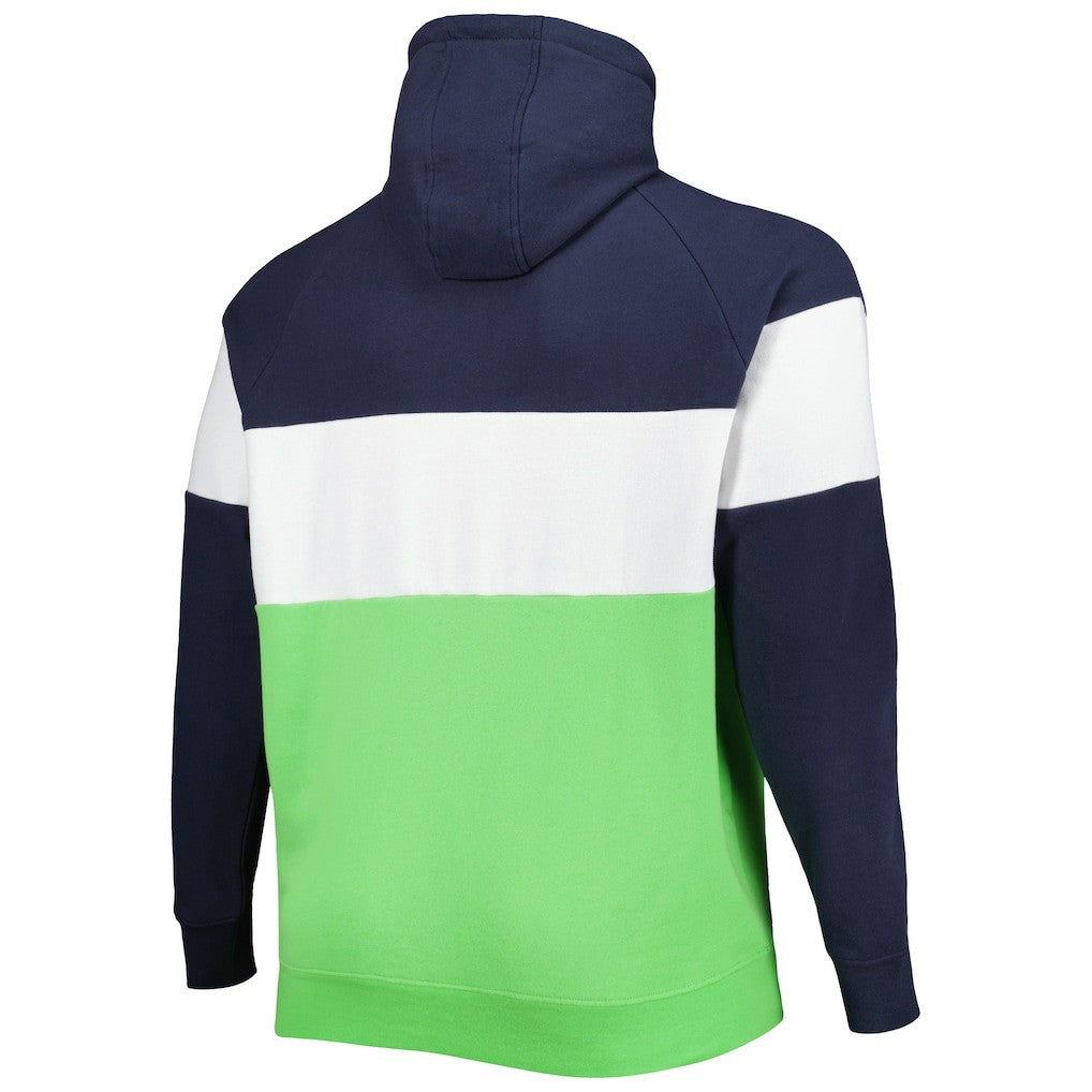 Seattle Seahawks New Era Big & Tall Current Team Colorblock Fleece Raglan Pullover Hoodie College Navy/Neon Green | NFL