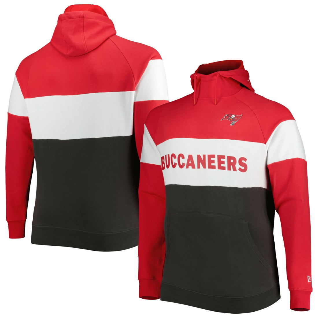 Tampa Bay Buccaneers New Era Big & Tall Current Colorblock Raglan Fleece Pullover Hoodie Heather Charcoal/Black | NFL