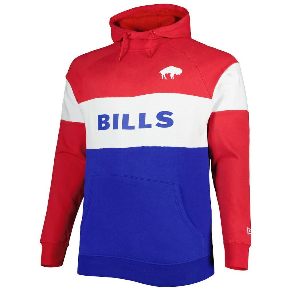 Buffalo Bills New Era Big & Tall Throwback Colorblock Fleece Raglan Pullover Hoodie Red/Royal | NFL