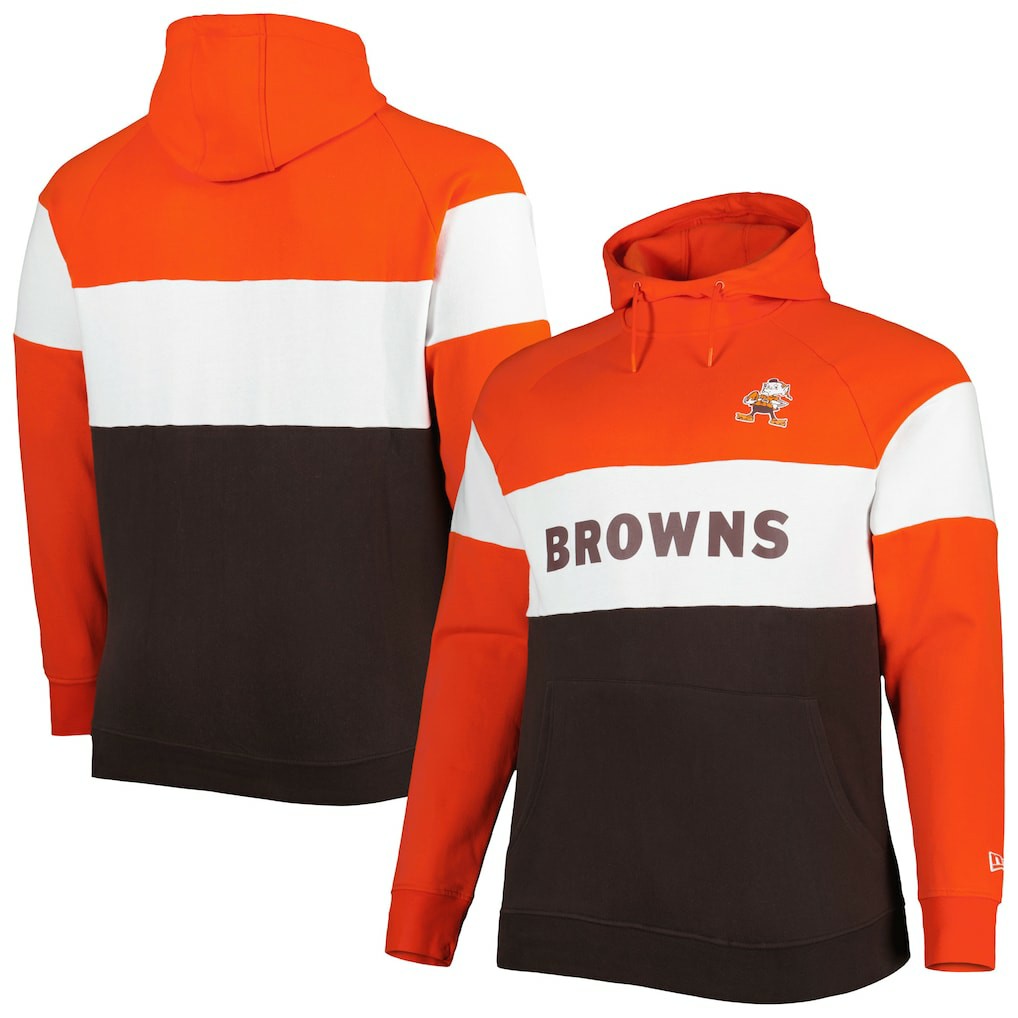 Cleveland Browns New Era Big & Tall Throwback Colorblock Fleece Raglan Pullover Hoodie Orange/Brown | NFL