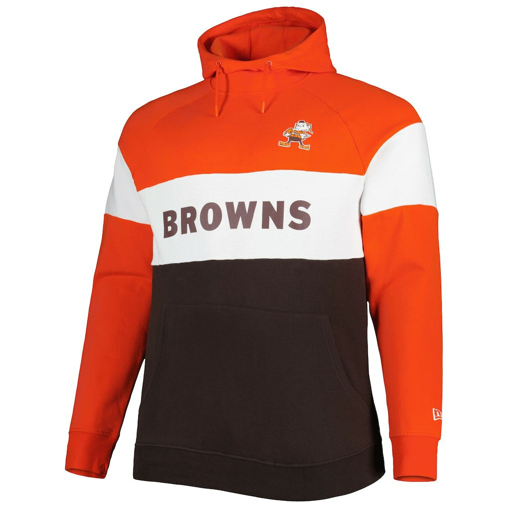 Cleveland Browns New Era Big & Tall Throwback Colorblock Fleece Raglan Pullover Hoodie Orange/Brown | NFL
