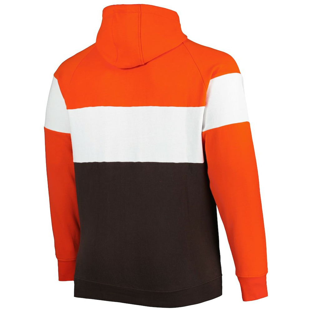 Cleveland Browns New Era Big & Tall Throwback Colorblock Fleece Raglan Pullover Hoodie Orange/Brown | NFL