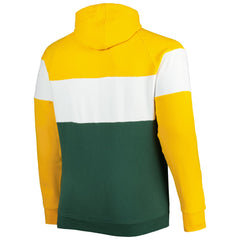 Green Bay Packers New Era Big & Tall Throwback Colorblock Fleece Raglan Pullover Hoodie Gold/Green | NFL