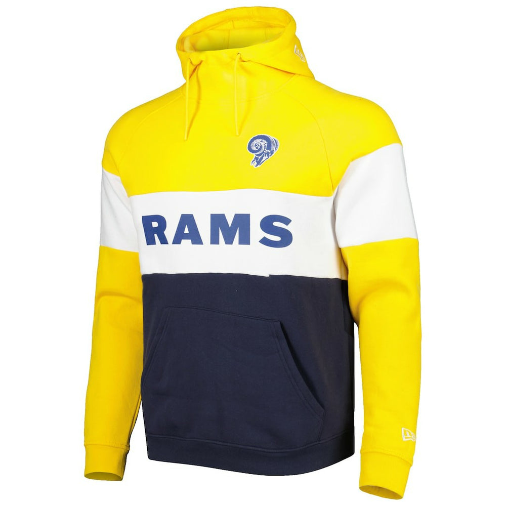 Los Angeles Rams New Era Colorblock Throwback Pullover Hoodie Navy/Gold | NFL