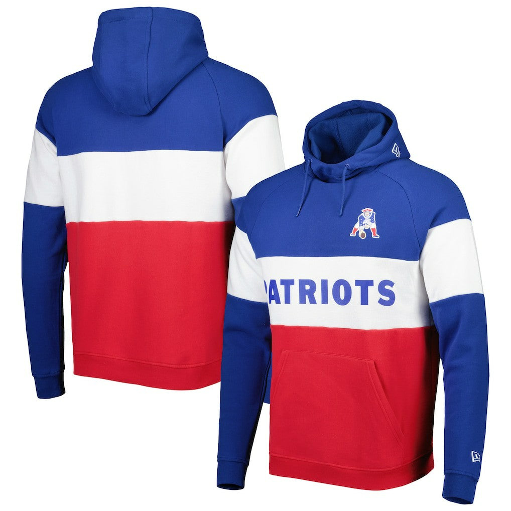 New England Patriots New Era Colorblock Throwback Pullover Hoodie Red/Royal | NFL