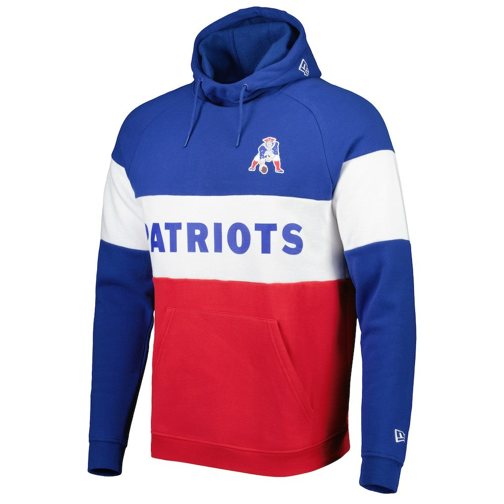 New England Patriots New Era Colorblock Throwback Pullover Hoodie Red/Royal | NFL