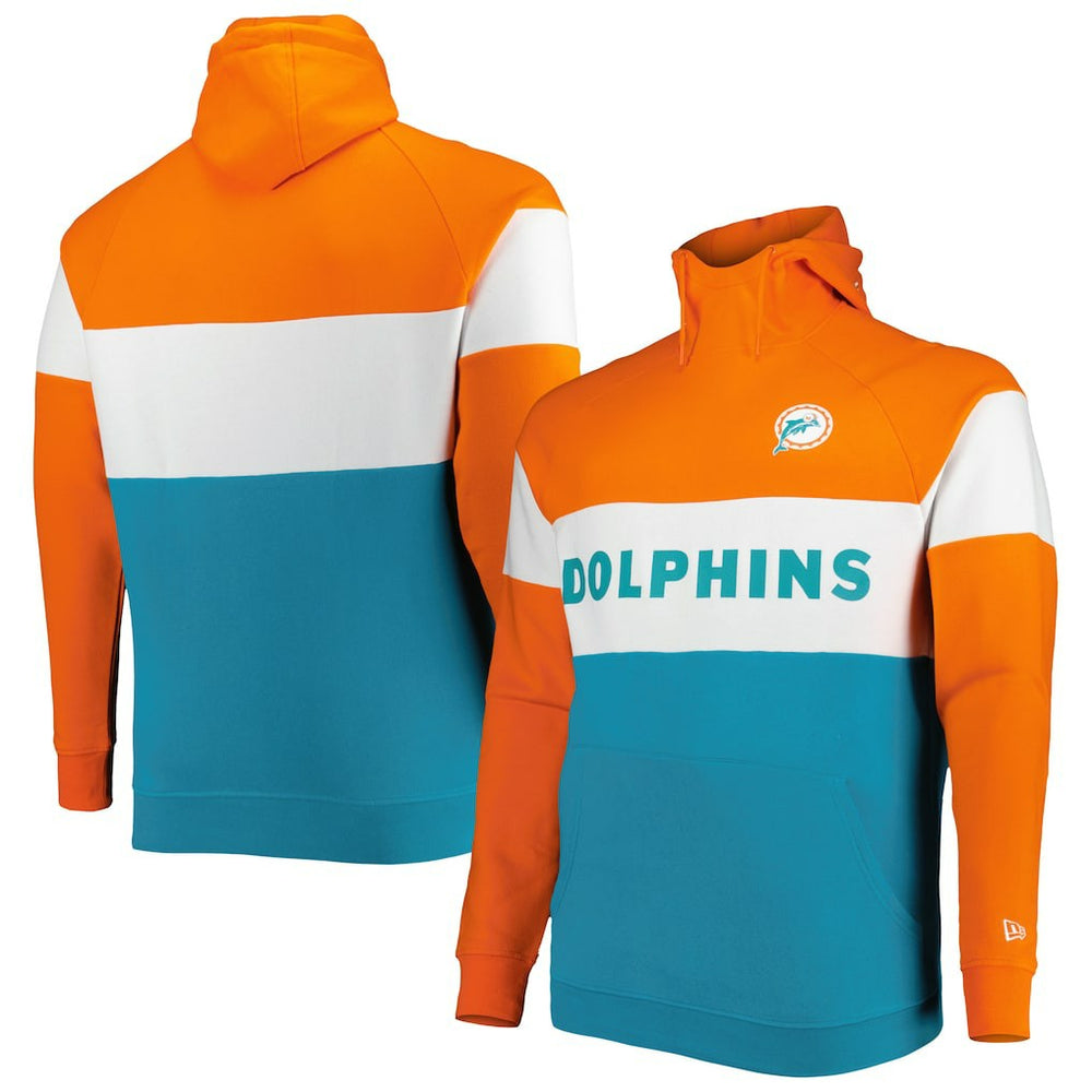 Miami Dolphins New Era Big & Tall Throwback Colorblock Raglan Pullover Hoodie Aqua | NFL