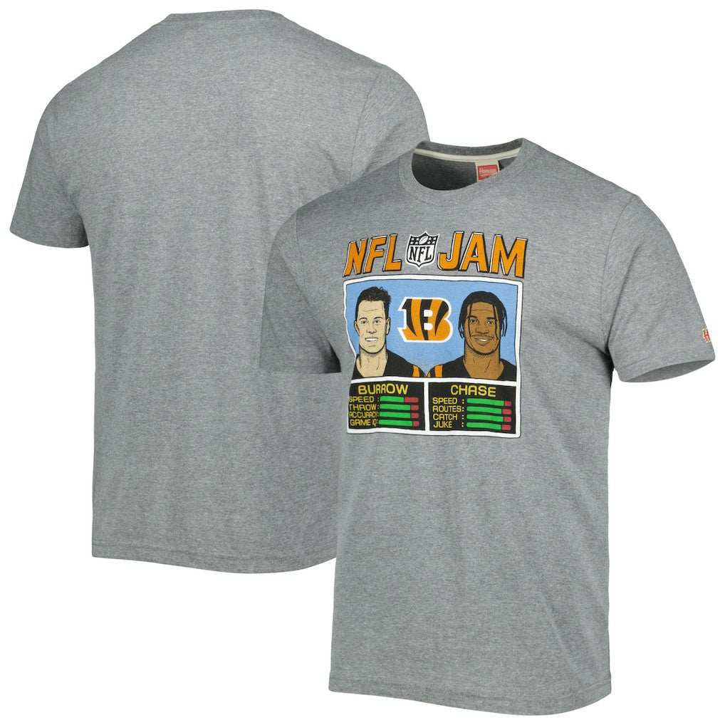 Ja'Marr Chase & Joe Burrow Cincinnati Bengals Homage Unisex NFL Jam Tri-Blend T-Shirt Heather Gray | NFL