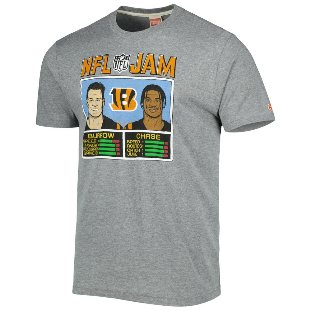 Ja'Marr Chase & Joe Burrow Cincinnati Bengals Homage Unisex NFL Jam Tri-Blend T-Shirt Heather Gray | NFL