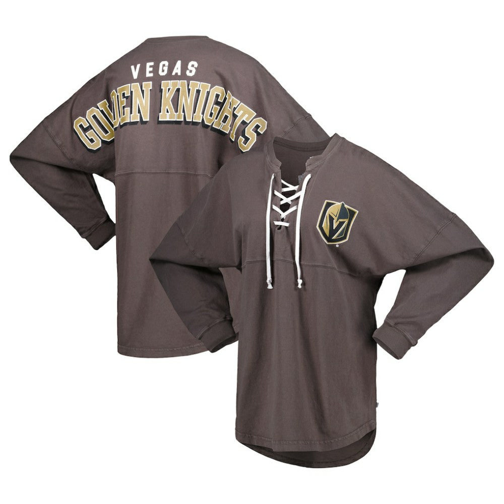 Vegas Golden Knights Fanatics Women's Spirit Lace-Up V-Neck Long Sleeve Jersey T-Shirt - Charcoal - NHL