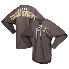 Vegas Golden Knights Fanatics Women's Spirit Lace-Up V-Neck Long Sleeve Jersey T-Shirt - Charcoal - NHL