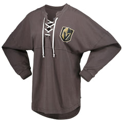 Vegas Golden Knights Fanatics Women's Spirit Lace-Up V-Neck Long Sleeve Jersey T-Shirt - Charcoal - NHL