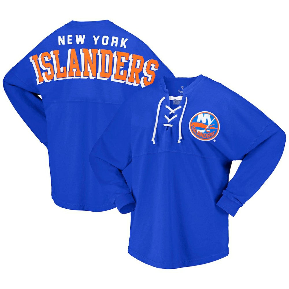 New York Islanders Fanatics Women's Spirit Lace-Up V-Neck Long Sleeve Jersey T-Shirt - Royal - NHL