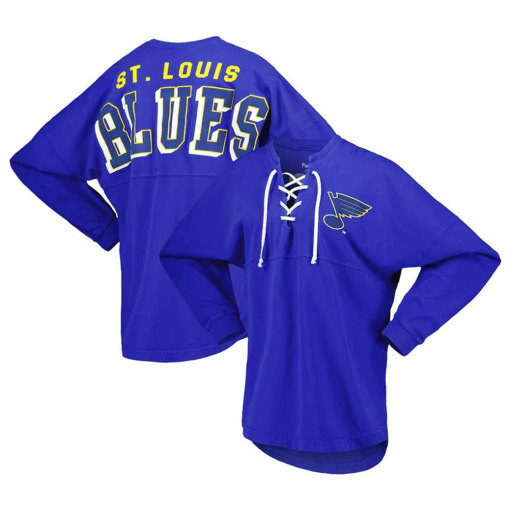 St. Louis Blues Fanatics Women's Spirit Lace-Up V-Neck Long Sleeve Jersey T-Shirt - Blue - NHL