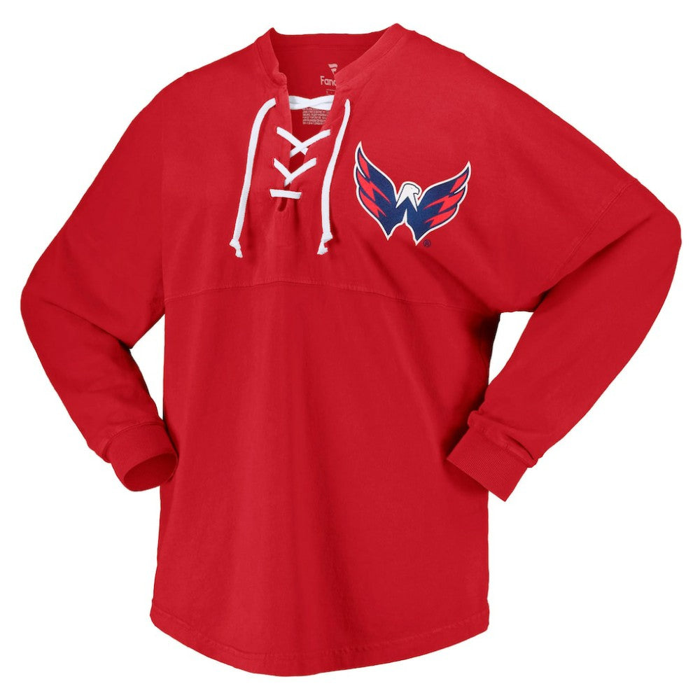 Washington Capitals Fanatics Women's Spirit Lace-Up V-Neck Long Sleeve Jersey T-Shirt - Red - NHL