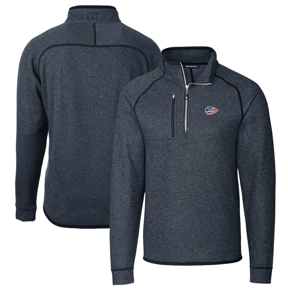 Kansas City Chiefs Cutter & Buck Big & Tall Mainsail Sweater Knit Half-Zip Pullover Jacket Heathered Navy | NFL