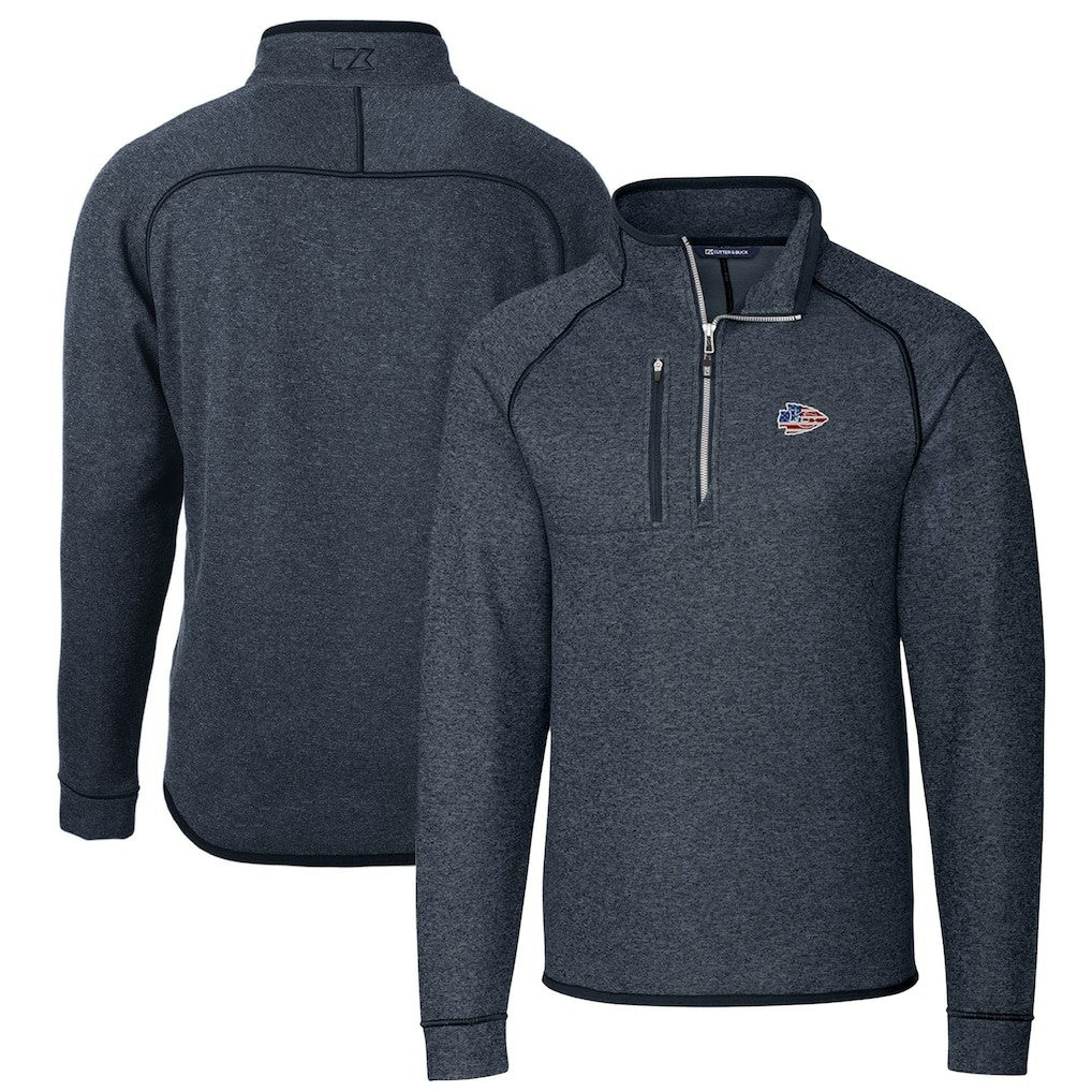 Kansas City Chiefs Cutter & Buck Big & Tall Mainsail Sweater Knit Half-Zip Pullover Jacket Heathered Navy | NFL