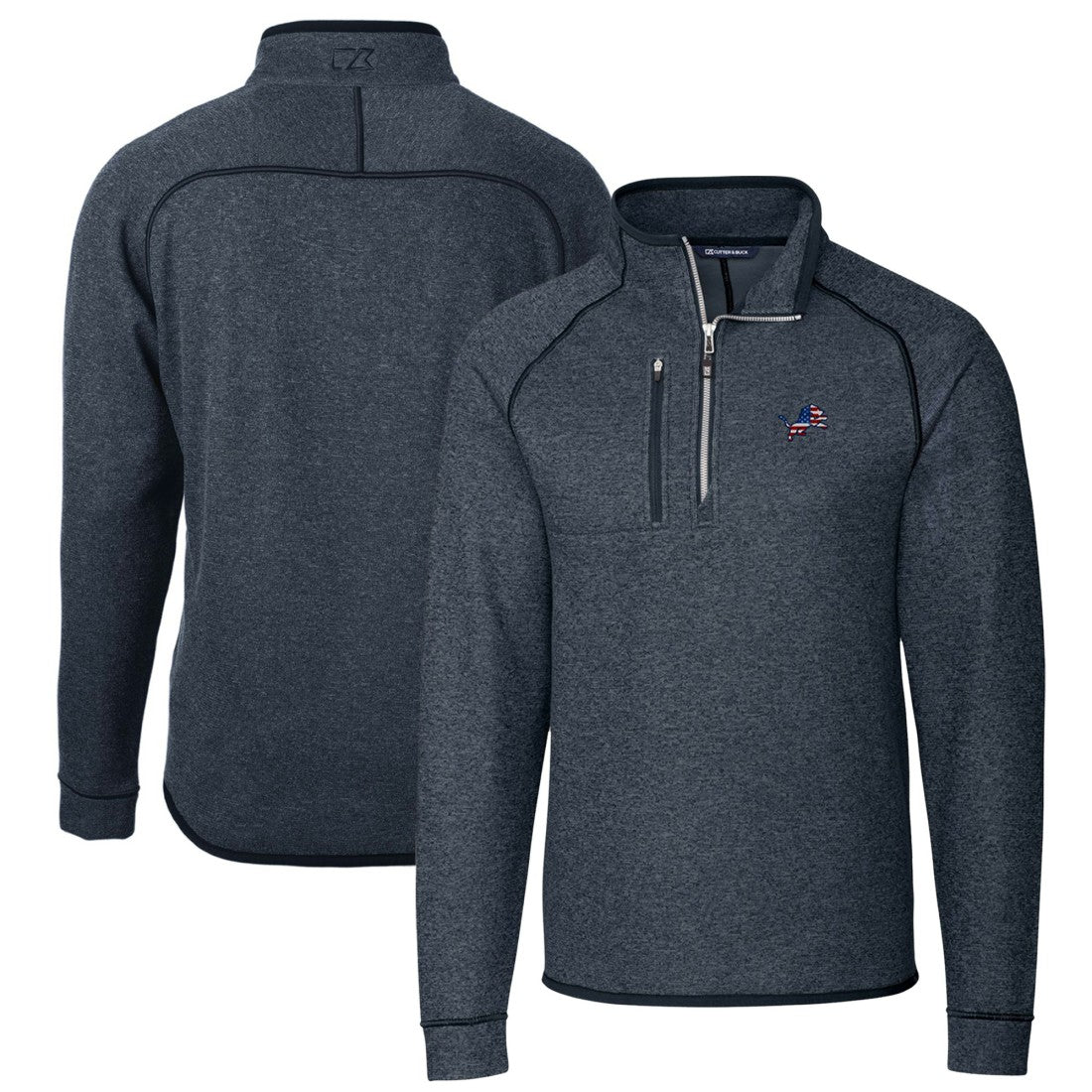 Detroit Lions Cutter & Buck Big & Tall Mainsail Sweater Knit Half-Zip Pullover Jacket Heathered Navy | NFL