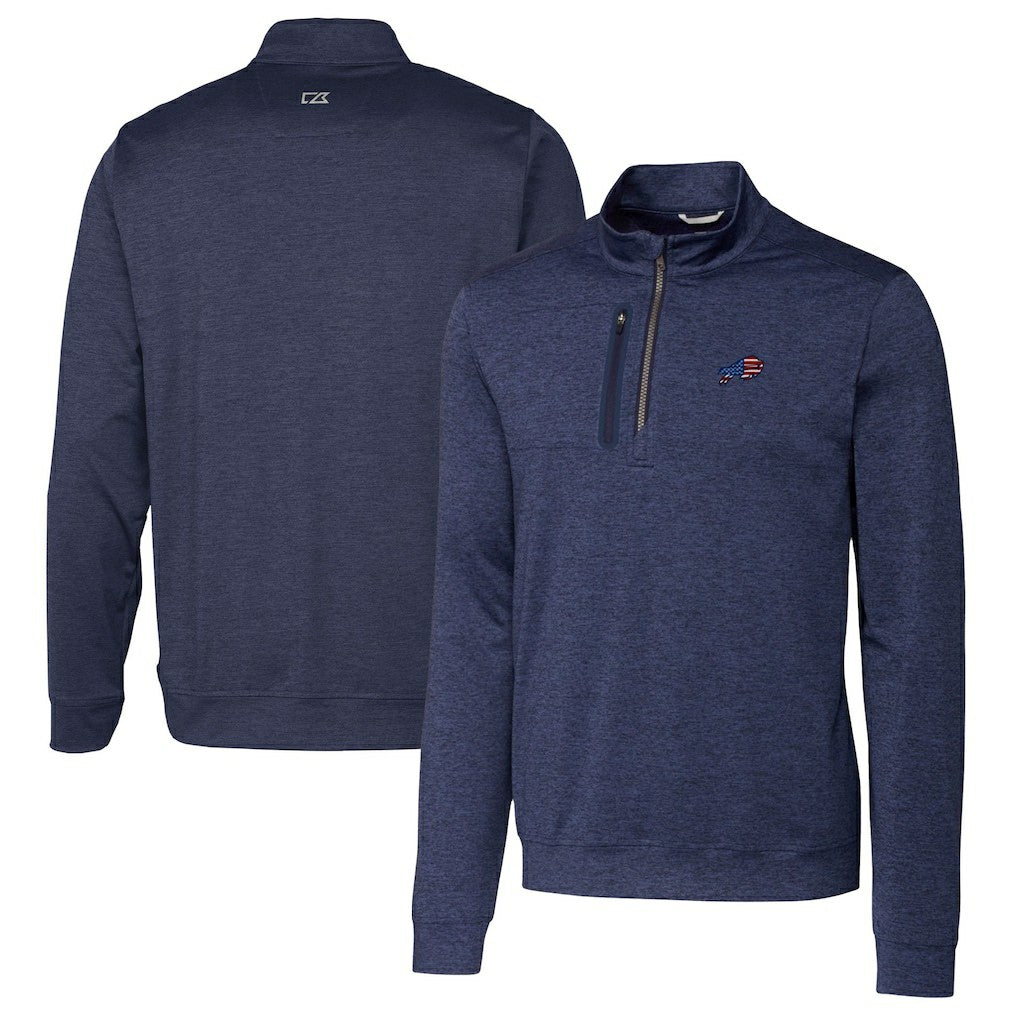 Buffalo Bills Cutter & Buck Big & Tall Stealth Quarter-Zip Jacket Heathered Navy | NFL