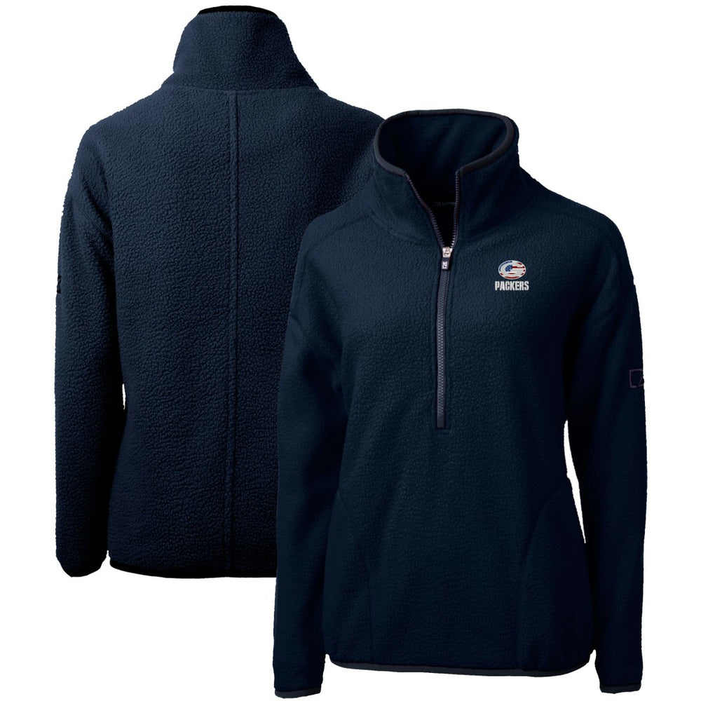 Green Bay Packers Cutter & Buck Women's Americana Cascade Eco Sherpa Fleece Half-Zip Pullover Jacket Navy | NFL