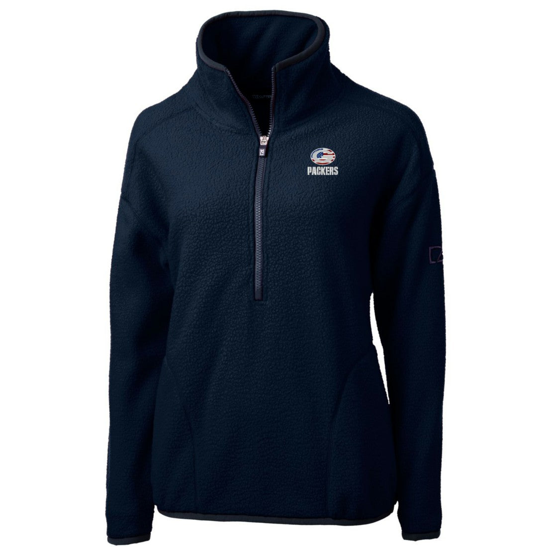 Green Bay Packers Cutter & Buck Women's Americana Cascade Eco Sherpa Fleece Half-Zip Pullover Jacket Navy | NFL