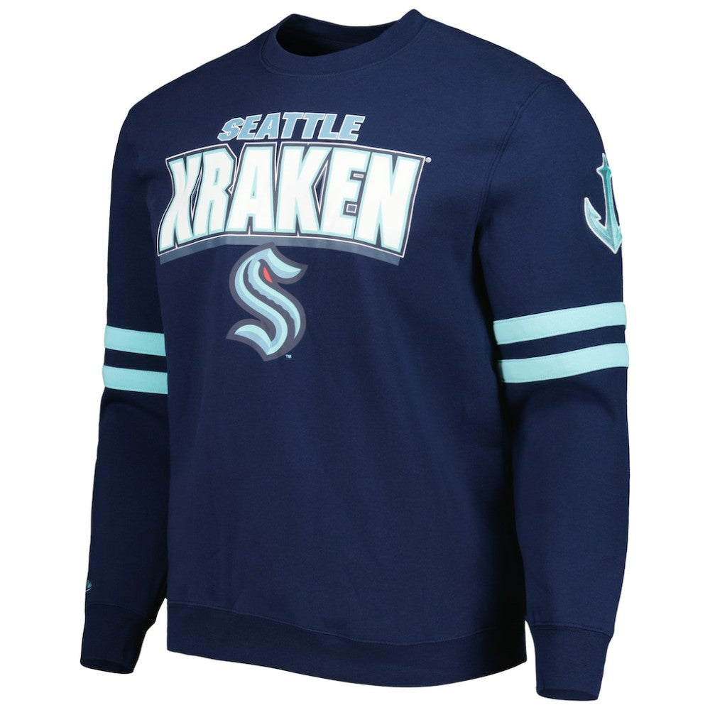 Seattle Kraken Mitchell & Ness Allover Logo Pullover Sweatshirt - Deep Sea Blue - NHL