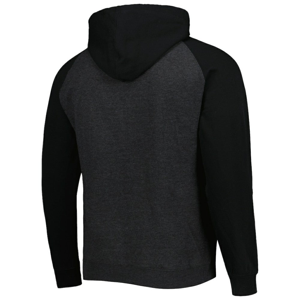 St. Louis Blues Mitchell & Ness Distressed Logo Raglan Pullover Hoodie - Heather Black - NHL
