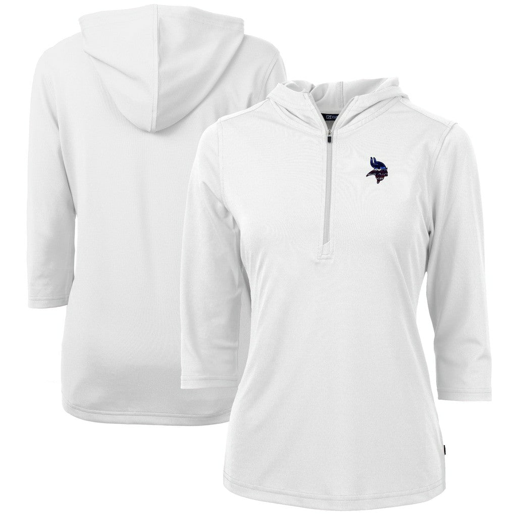 Minnesota Vikings Cutter & Buck Women's Virtue Eco Pique 3/4 Sleeve Half-Zip Pullover Hoodie White | NFL