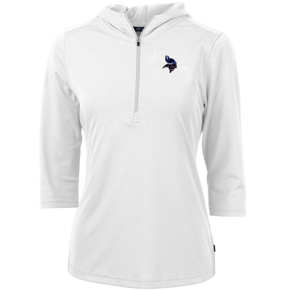 Minnesota Vikings Cutter & Buck Women's Virtue Eco Pique 3/4 Sleeve Half-Zip Pullover Hoodie White | NFL