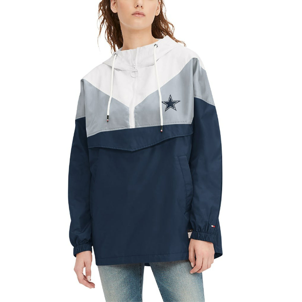 Dallas Cowboys Tommy Hilfiger Women's Staci Half-Zip Hoodie Windbreaker Jacket White/Navy | NFL