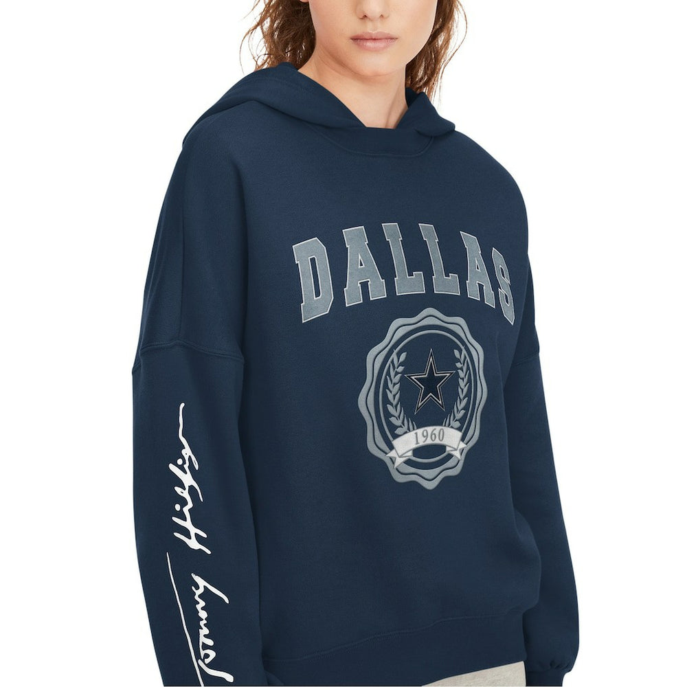 Dallas Cowboys Tommy Hilfiger Women's Becca Dropped Shoulders Pullover Hoodie Navy | NFL
