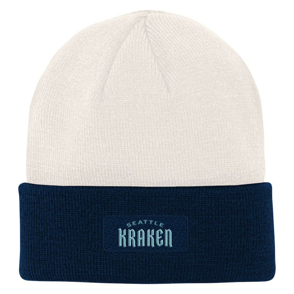 Seattle Kraken Youth Logo Cuffed Knit Hat - Cream/Deep Sea Blue - NHL