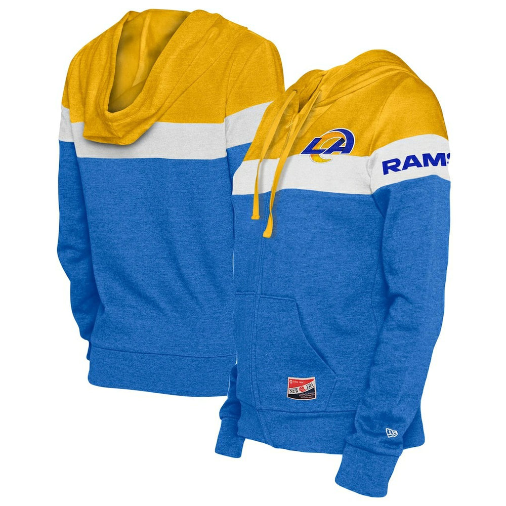 Los Angeles Rams New Era Women's Throwback Colorblock Full-Zip Hoodie Royal/Gold | NFL