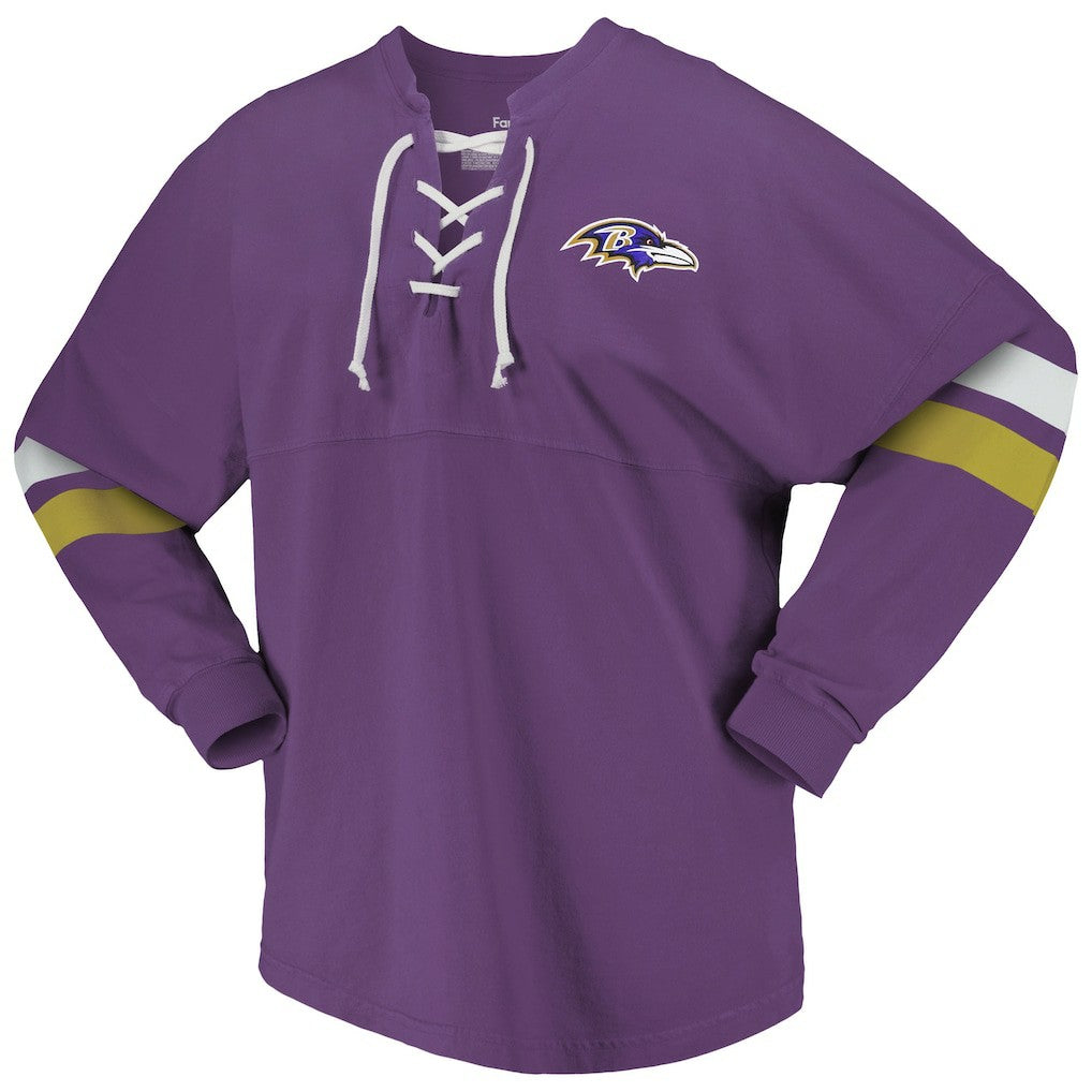 Baltimore Ravens Women's Spirit Jersey Lace-Up V-Neck Long Sleeve T-Shirt Purple | Fanatics