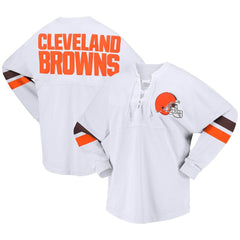 Cleveland Browns Women's Spirit Jersey Lace-Up V-Neck Long Sleeve T-Shirt White | Fanatics