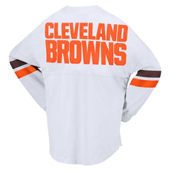 Cleveland Browns Women's Spirit Jersey Lace-Up V-Neck Long Sleeve T-Shirt White | Fanatics