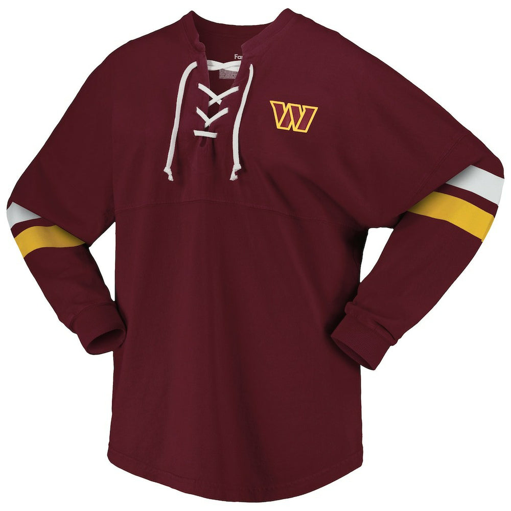 Washington Commanders Women's Spirit Jersey Lace-Up V-Neck Long Sleeve T-Shirt Burgundy | Fanatics