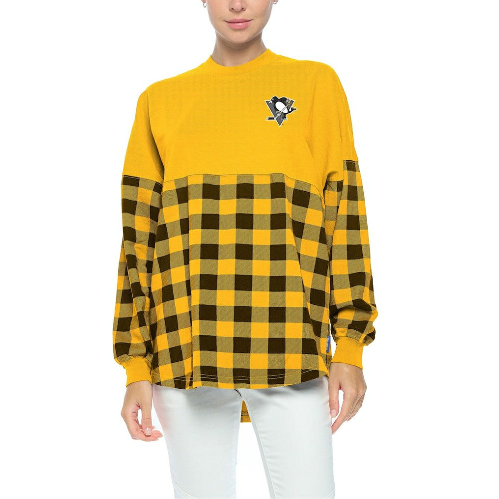 Pittsburgh Penguins Fanatics Women's Buffalo Check Long Sleeve T-Shirt - Gold - NHL