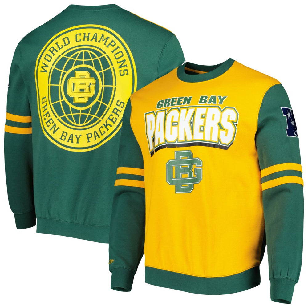 Green Bay Packers All Over 2.0 Pullover Sweatshirt Gold | Mitchell & Ness