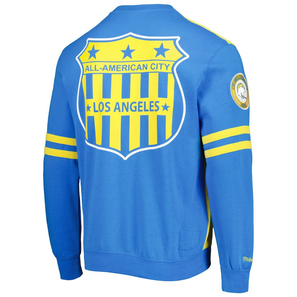 Los Angeles Chargers All Over 2.0 Pullover Sweatshirt Gold | Mitchell & Ness