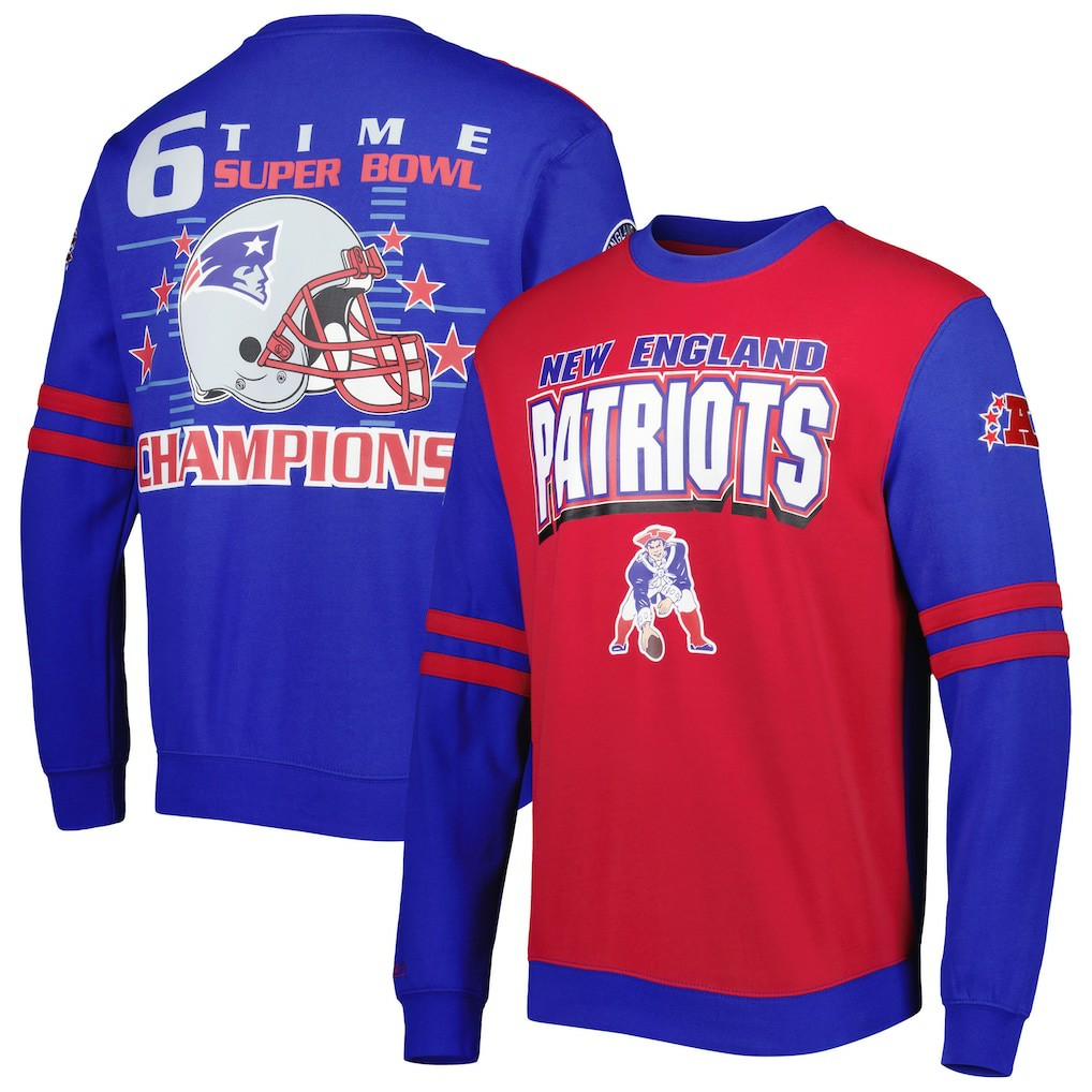 New England Patriots All Over 2.0 Pullover Sweatshirt Red | Mitchell & Ness