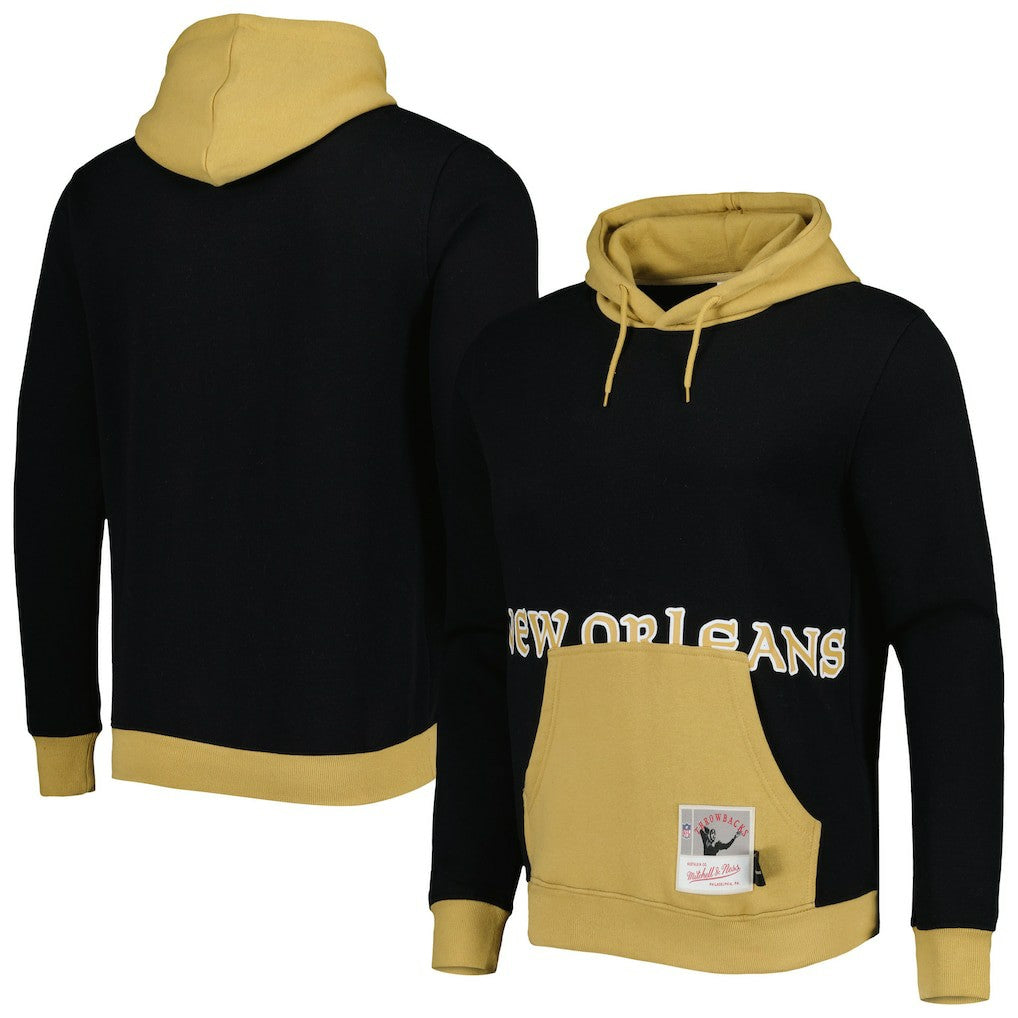 New Orleans Saints Big Face 5.0 Pullover Hoodie Black | Mitchell & Ness