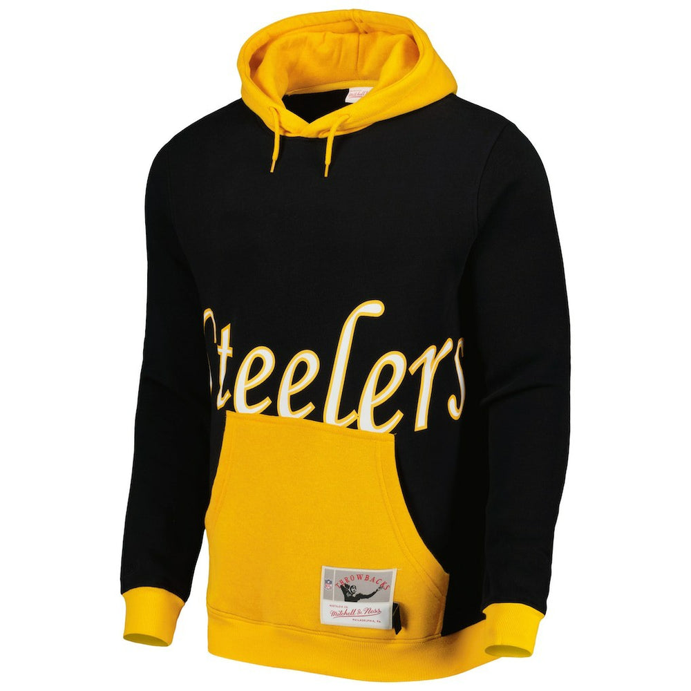 Pittsburgh Steelers Big Face 5.0 Pullover Hoodie Black | Mitchell & Ness
