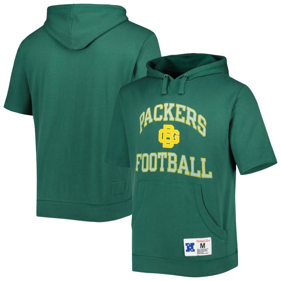 Green Bay Packers Washed Short Sleeve Pullover Hoodie Green | Mitchell & Ness