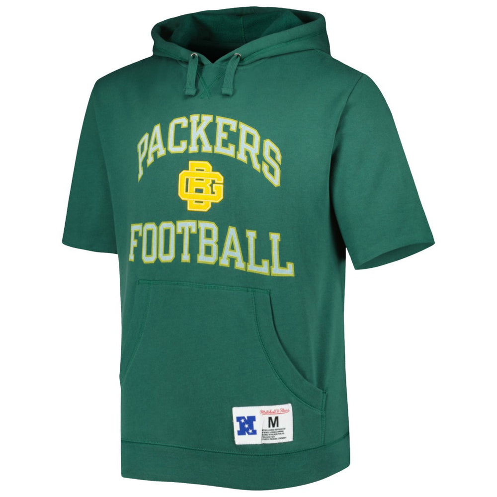 Green Bay Packers Washed Short Sleeve Pullover Hoodie Green | Mitchell & Ness