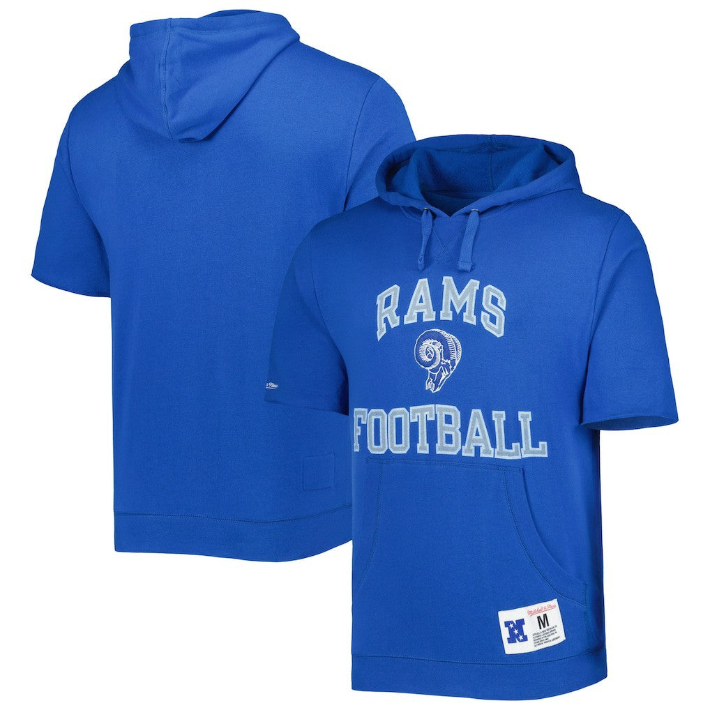 Los Angeles Rams Washed Short Sleeve Pullover Hoodie Royal | Mitchell & Ness